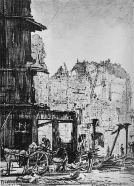 Fire in Ingram Street, Pencil Drawing. Muirhead Bone, Scotch, 1876-