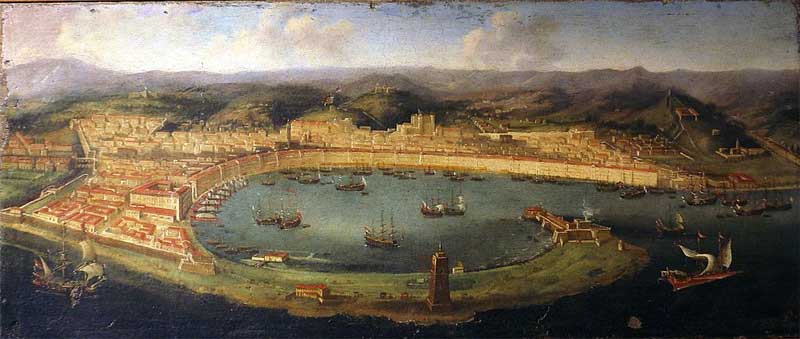 View of Messina Harbor with the Palazzata, designed by Simone Gullì in 1623