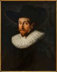 Portrait of a man wearing a large black felt