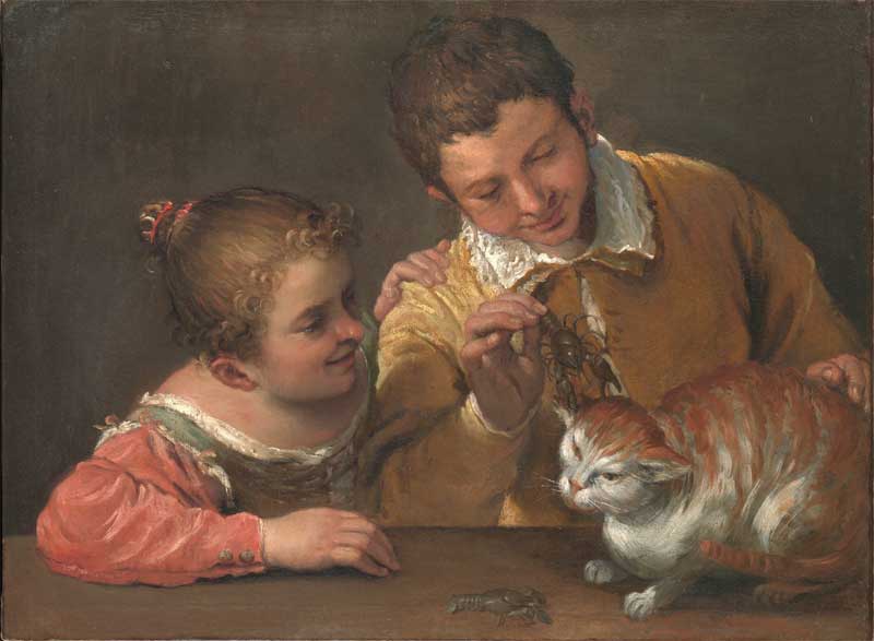 Two Children Teasing a Cat. Annibale Carracci