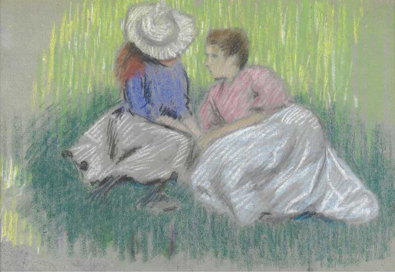 Woman and Girl on the Grass. Federico Zandomeneghi