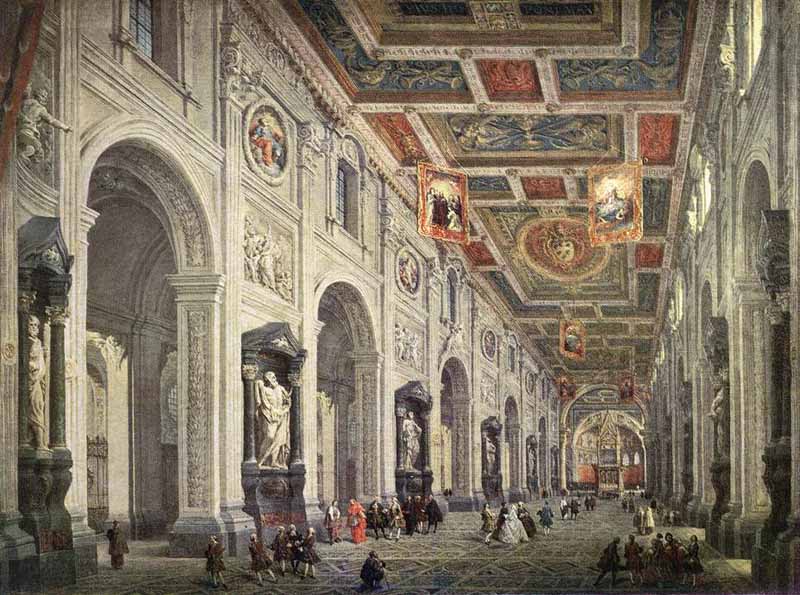 Interior of the San Giovanni in Laterano in Rome. Giovanni Paolo Pannini