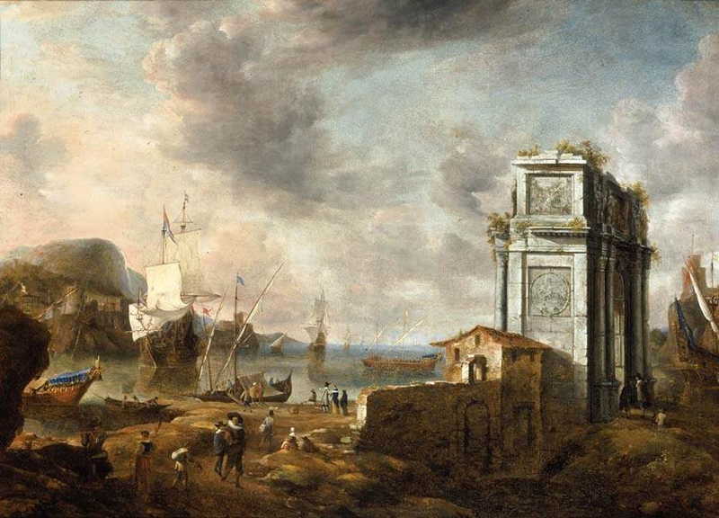 Capriccio of a Mediterranean Harbour. Jan Abrahamsz Beerstraaten