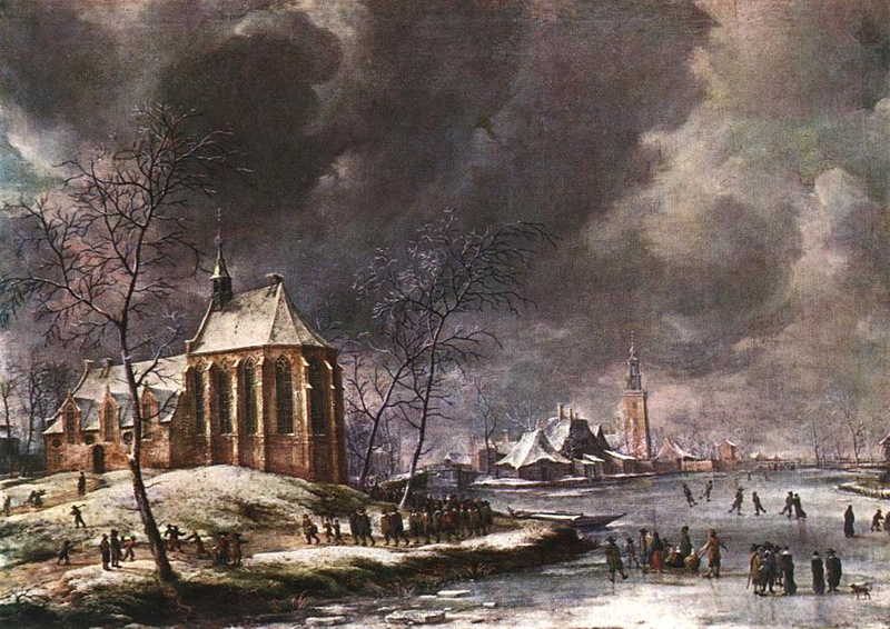 Village of Nieukoop in Winter with Child Funeral. Jan Abrahamsz Beerstraaten
