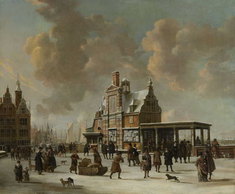 The Paalhuis and the Nieuwe Brug in Amsterdam during Wintertime . Jan Abrahamsz Beerstraaten
