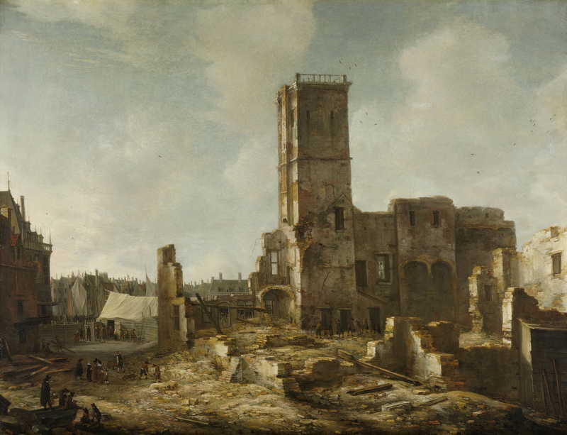 The ruins of the old town hall of Amsterdam after the fire of 7 July 1652 . Jan Abrahamsz Beerstraaten