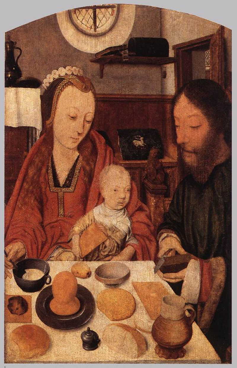 The Holy Family at Table. Jan Mostaert