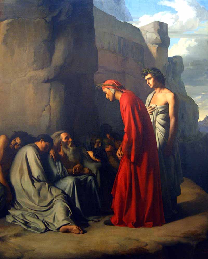 Dante led by Virgil, offers consolation to the souls of Envious. Jean-Hippolyte Flandrin