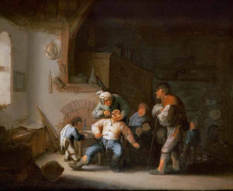 The Village Barber (Dentist Extracts a Tooth). Adriaen van Ostade