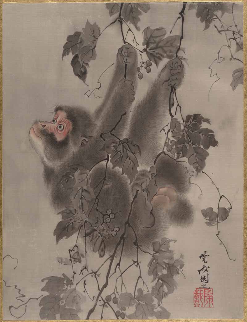 Monkey Hanging from Grapevines, Kawanabe Kyosai
