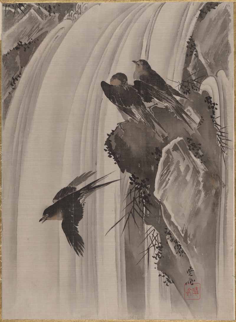 Swallows Near a Water-Fall, Kawanabe Kyosai