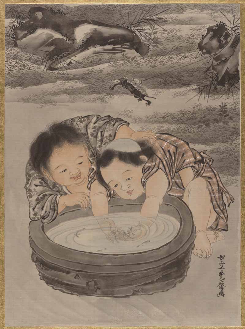 Two Children Playing with Goldfish, Kawanabe Kyosai