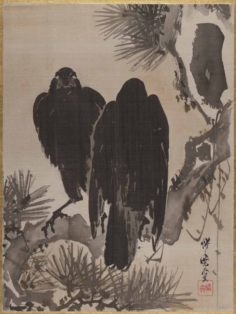 Two Crows on a Tree. Kawanabe Kyosai