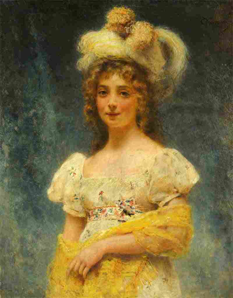 Portrait of a Lady in a yellow Shawl. Konstantin Makovsky