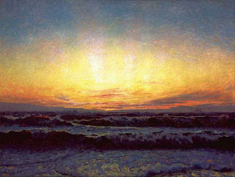 The North Sea in stormy weather. After sunset. Højen . Laurits Tuxen