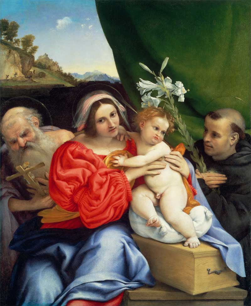 Virgin and Child with Saints Jerome and Nicholas of Tolentino . Lorenzo Lotto