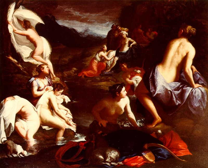 Diana in the bath with her nymphs  . Lorenzo Pasinelli
