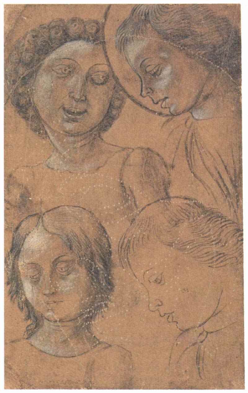 Four angels heads. Niccolò Alunno
