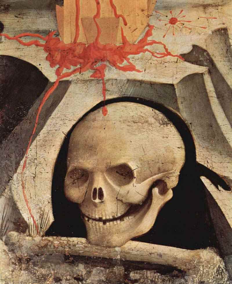 Adam's skull on Mount Golgotha, Detail of a Crucifixion with St. Nicholas and St. Francis, Fra Angelico