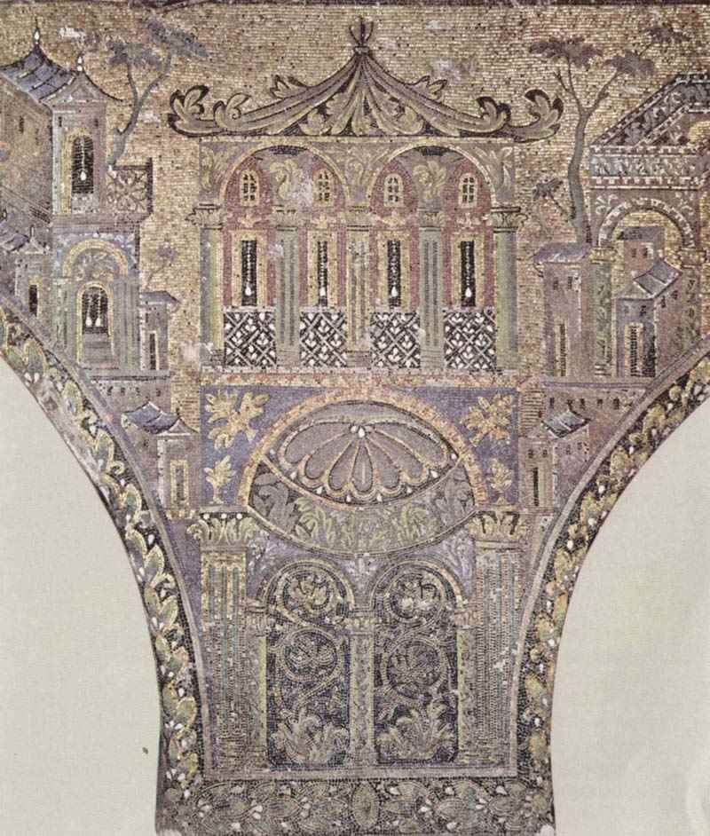 Mosaic inside the western colonnade in the courtyard of the Great Mosque in Damascus, scene: architectural representation, Arab Mosaicist around 715