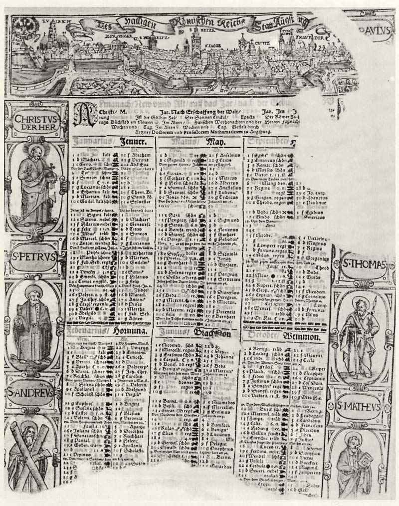 Calendar with a picture of the Twelve Apostles, Augsburg master of 1615