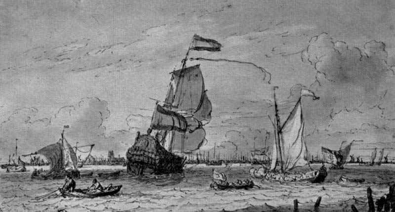 The ship ,King William,, before Rotterdam. Ludolf Backhuysen