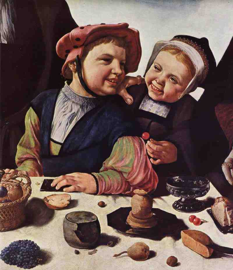 Portrait of a family, Detail: Giggling children (detail from the family picture), Marten van Heemskerck
