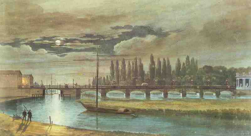 Potsdam, Long Bridge at night. Johann Heinrich Hintze