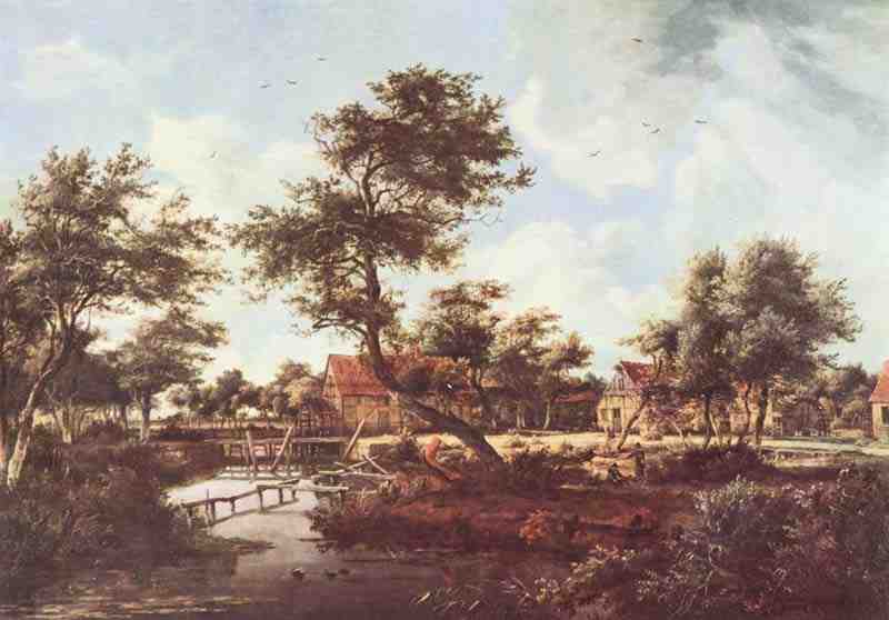 Village with the water mills. Meindert Hobbema