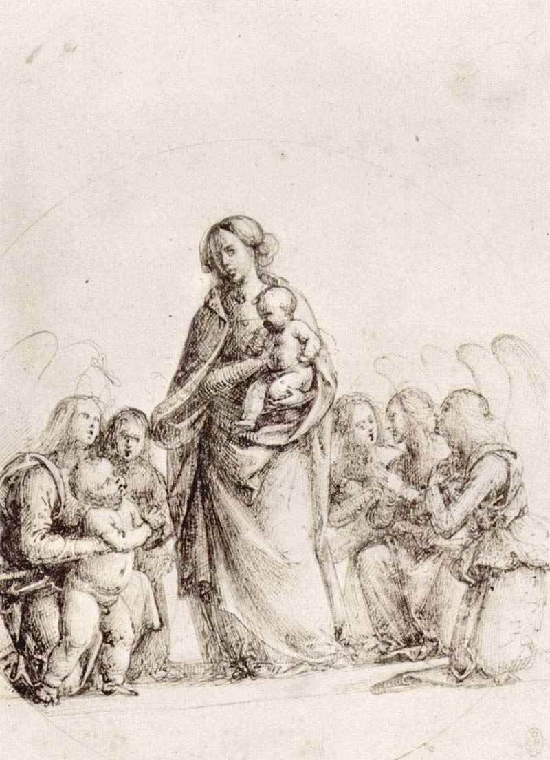 Standing Madonna and Child with angels worshiped, Fra Bartolomeo
