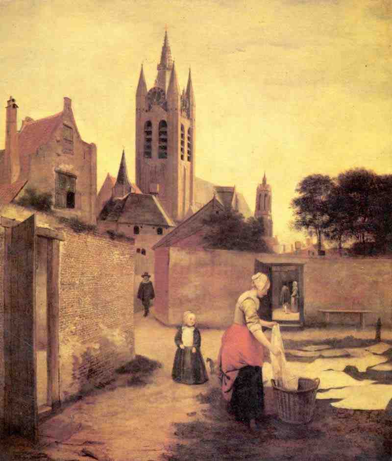 A woman and a child on a Bleichwiese. Pieter de Hooch