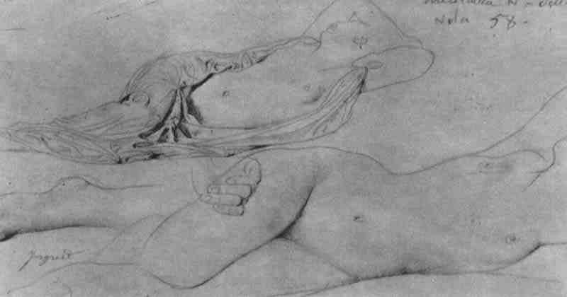 Two Studies of a reclining women nude. Jean Auguste Dominique Ingres