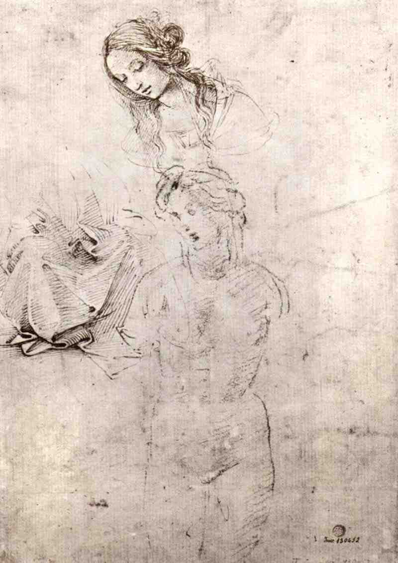 Sketch sheet, Madonna and male nude, Filippino Lippi