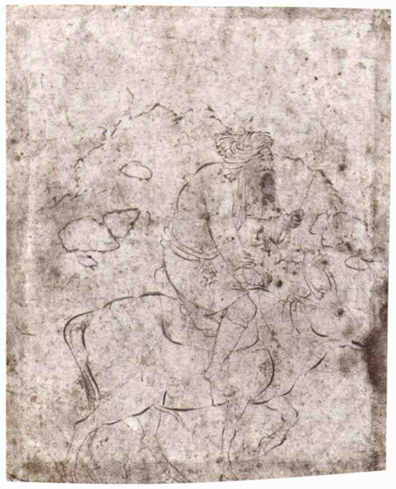 Album of Riza 'Abbsî: Old man riding on an ox. Master of the School of Isfahan