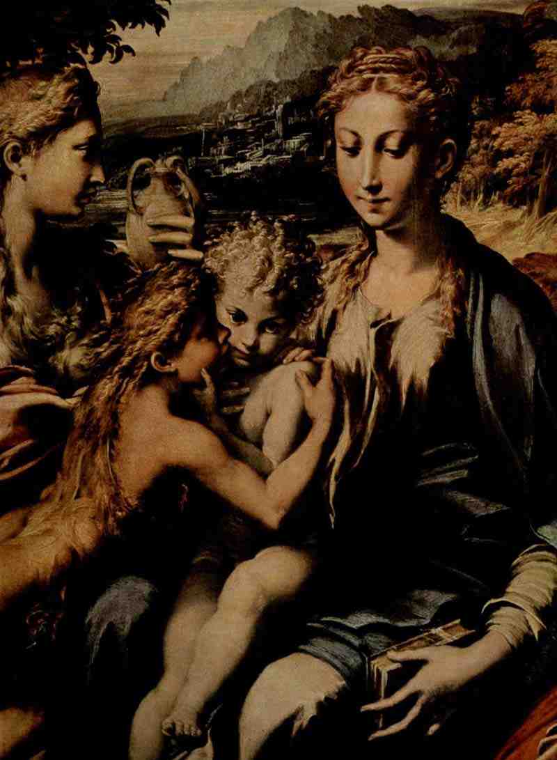 Enthroned Madonna, St. Zechariah, St. John the Baptist and St. Mary Magdalene, detail. Parmigianino