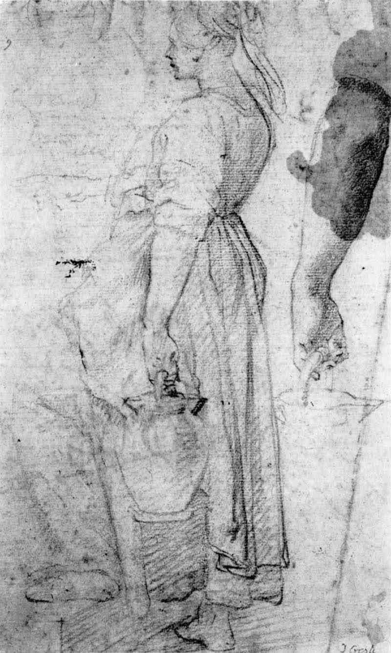 Studies on the figure of a standing woman with jug. Passignano
