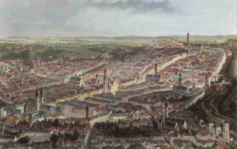 Augsburg, bird's-eye view. Albert Henry Payne