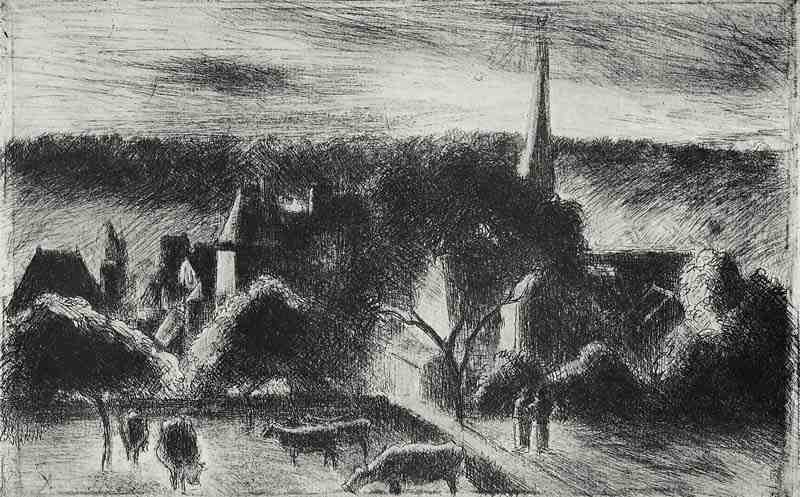 Church and farm at Eragny, Camille Pissarro