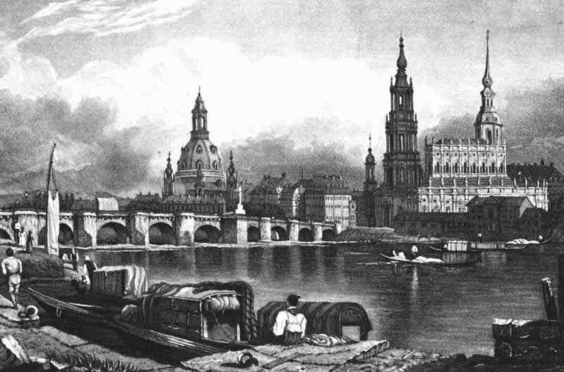 Dresden, general view with Elbe bridge. Samuel Prout