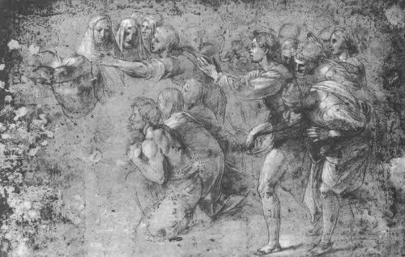 Study on the carpet cardboard  sacrifice of Lystra,  victims Scene. Raphael
