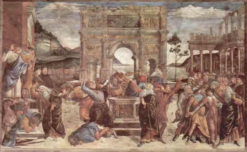 Frescoes in the Sistine Chapel in Rome Scene: The Punishment of the Levites, detail. Sandro Botticelli