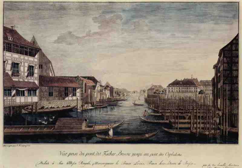 Berlin, view from the fishing bridge to the orphans bridge. Johann Georg Rosenberg