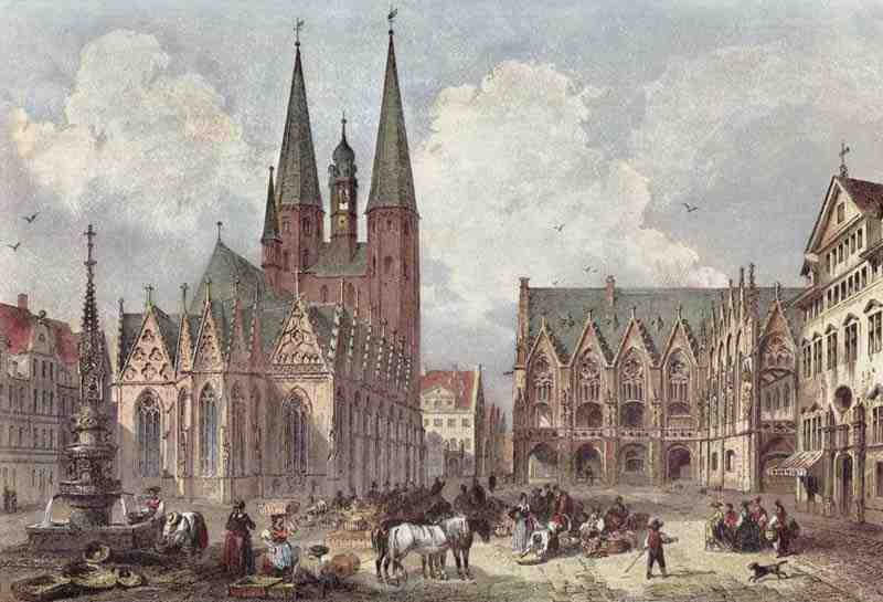 Brunswick, Old Town market with Martini Church. Adolphe Rouargue