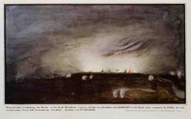 Mannheim, General View, night fire 1795. Andreas Szöts