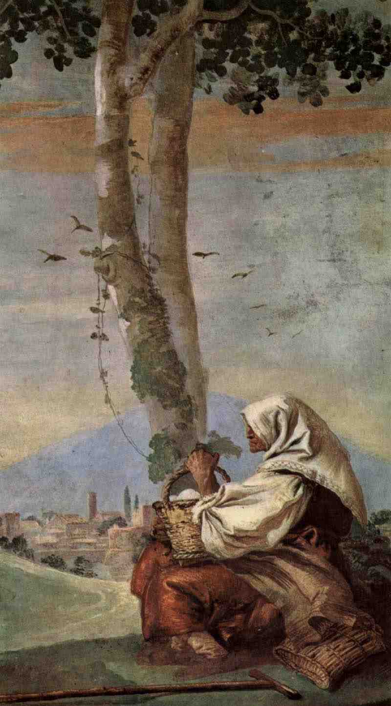 Frescoes in the Villa Vallmarana, Vicenza, Scene: Landscape with sedentary peasant. Giovanni Domenico Tiepolo