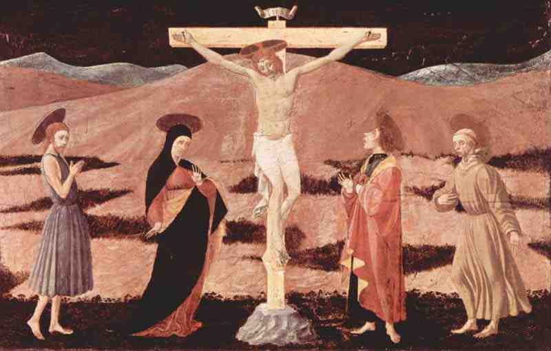 Christ on the cross, Mary, St. John the Baptist, St. John the Evangelist and St. Francis. Paolo Uccello