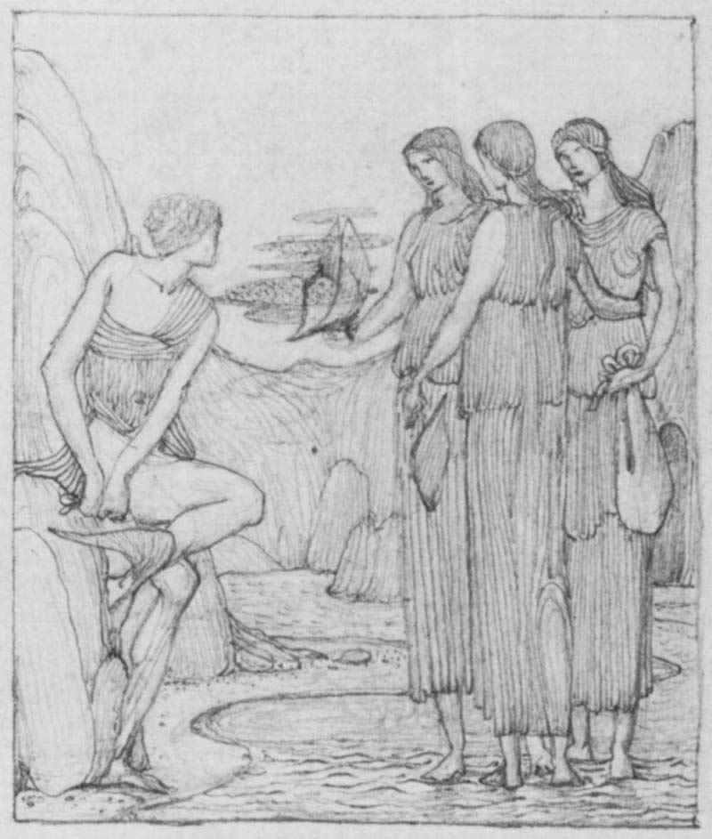 Design for the Perseus story scene: Perseus and the Sea Nymphs. Sir Edward Burne-Jones