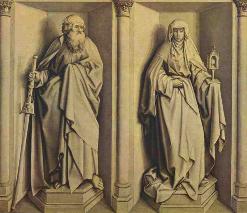 Altar of the rod miracle and the Marriage of the Virgin, Back: The St James the Elder and St. Clare. Robert Campin