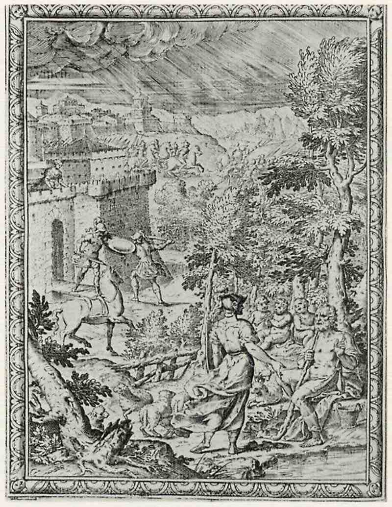 Illustration of Torquato Tasso's  Gerusalemme Liberata La  Erminia and the Shepherd. Bernardo Castello