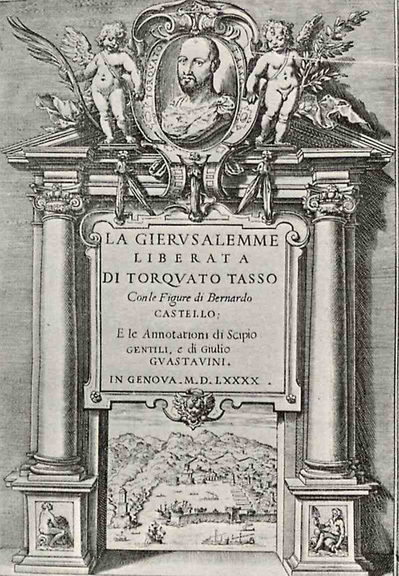 Illustration of Torquato Tasso's  Gerusalemme Liberata La , frontispiece with Tassos portrait. Bernardo Castello